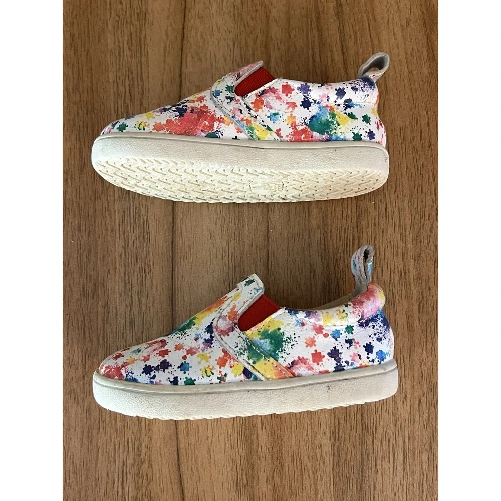 Monkey Feet Multicolored Splatter Rainbow‎ Paint Girls 12-18 mos Slip-On Shoes